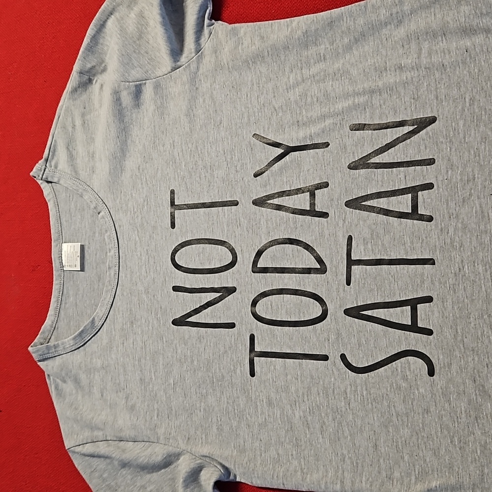 'Not Today Satan' cap sleeve gray graphic tee Small read description see photos